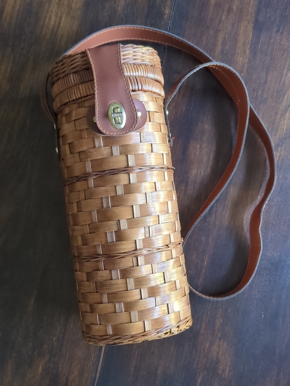 Woven Round Crossbody Bottle Bag in Brown